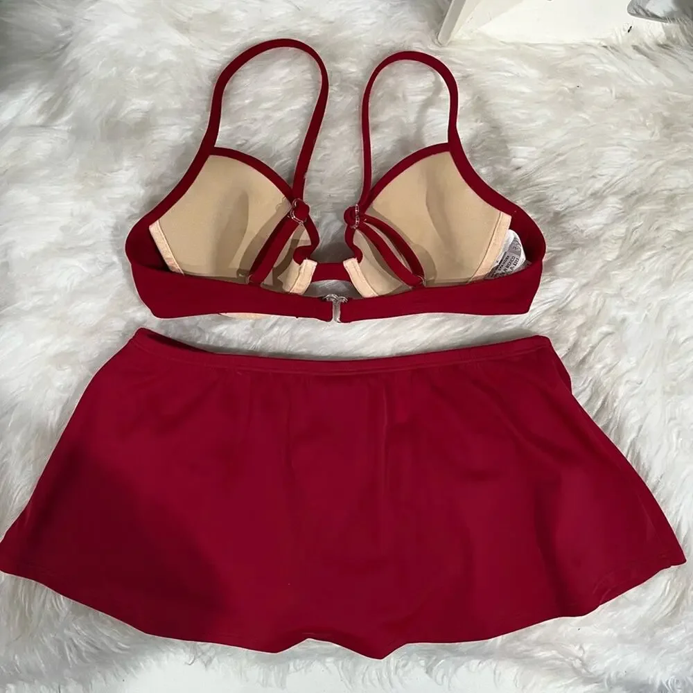 NEW Spiegel Vintage 3 pc Push Up Bikini Top Moderate Scoop Bottoms Swimskirt 2/4